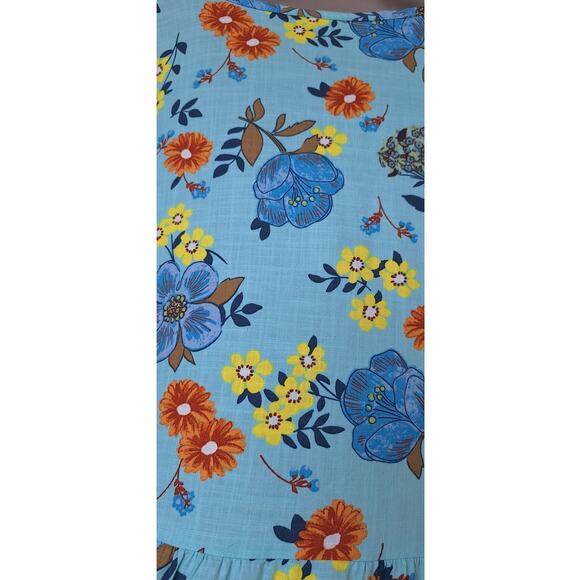 a.n.a. Tiered Short Cottage Dress 100% Cotton Floral Turquoise Blue Orange Sz 2X - Picture 5 of 12